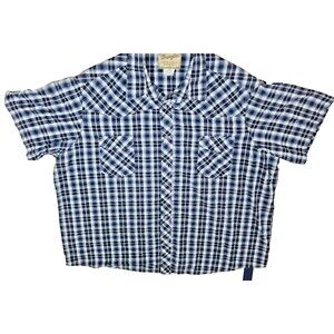 Wrangler Shirt Mens 3XL Blue Pearl Button Short Sleeve Plaid Western